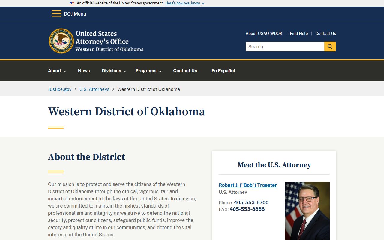 Texas County federal arrest and charge records office for the Western District