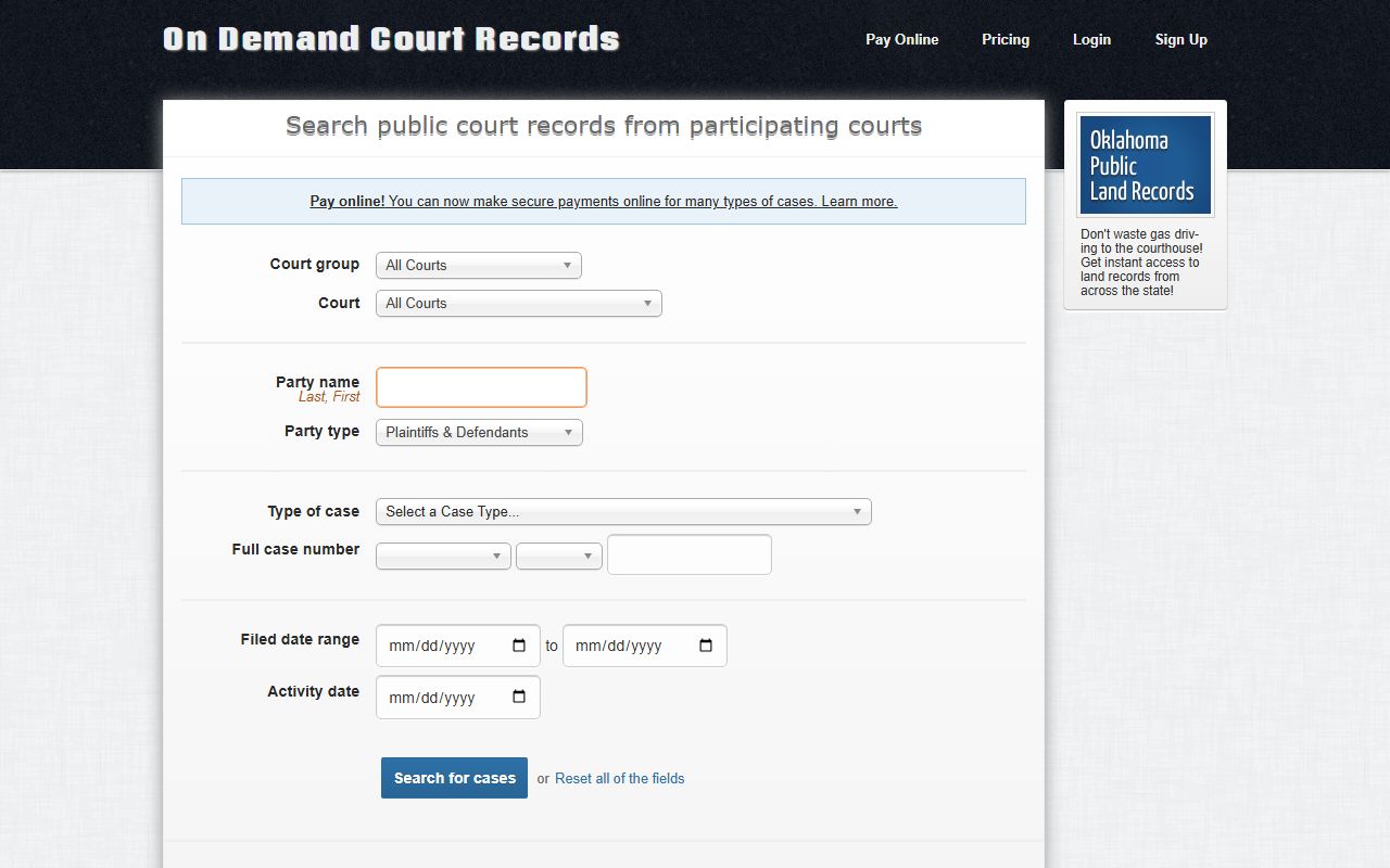 Texas County court dockets search on the ODCR public records portal