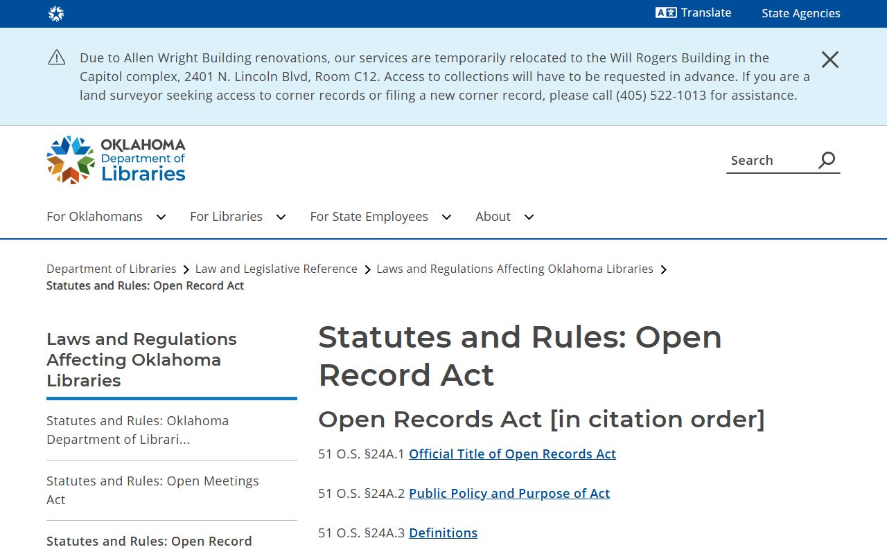Texas County court records Oklahoma Open Records Act