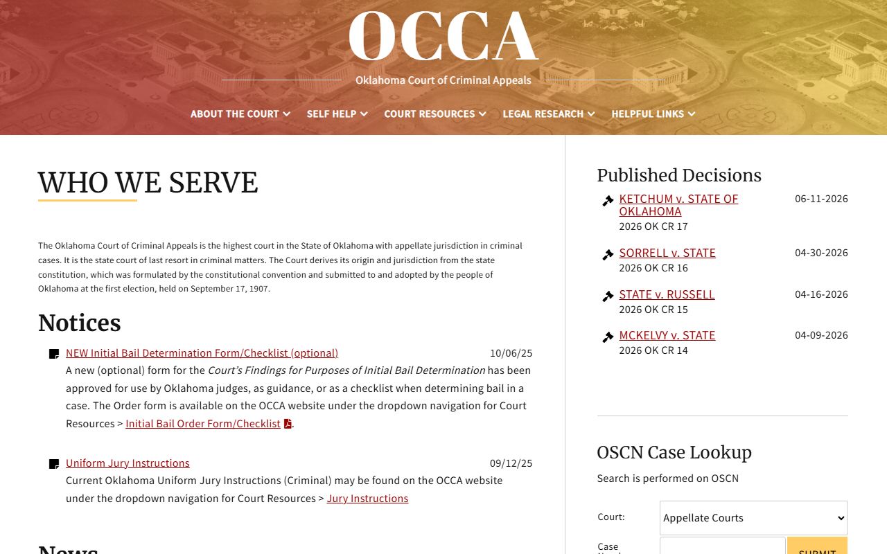 Texas County criminal court records Oklahoma Court of Criminal Appeals site