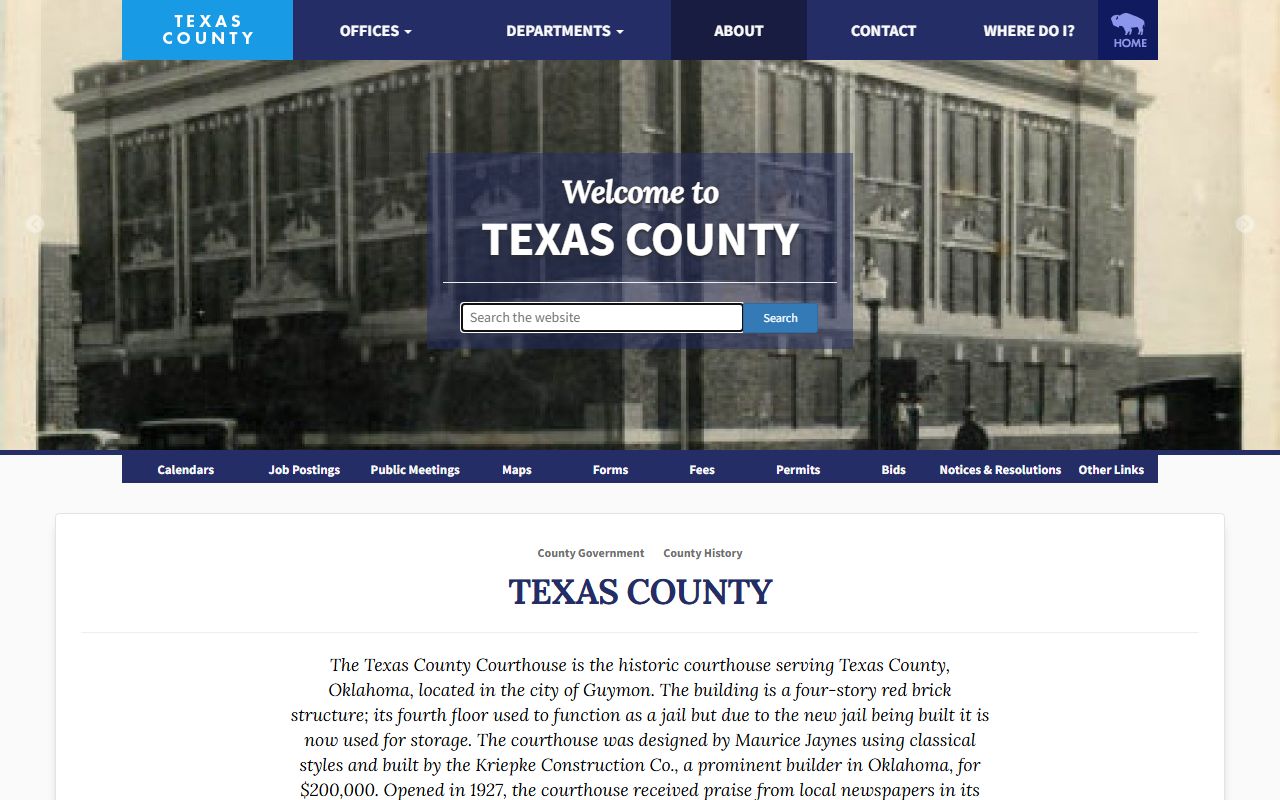 Texas County court records historic courthouse and county overview page