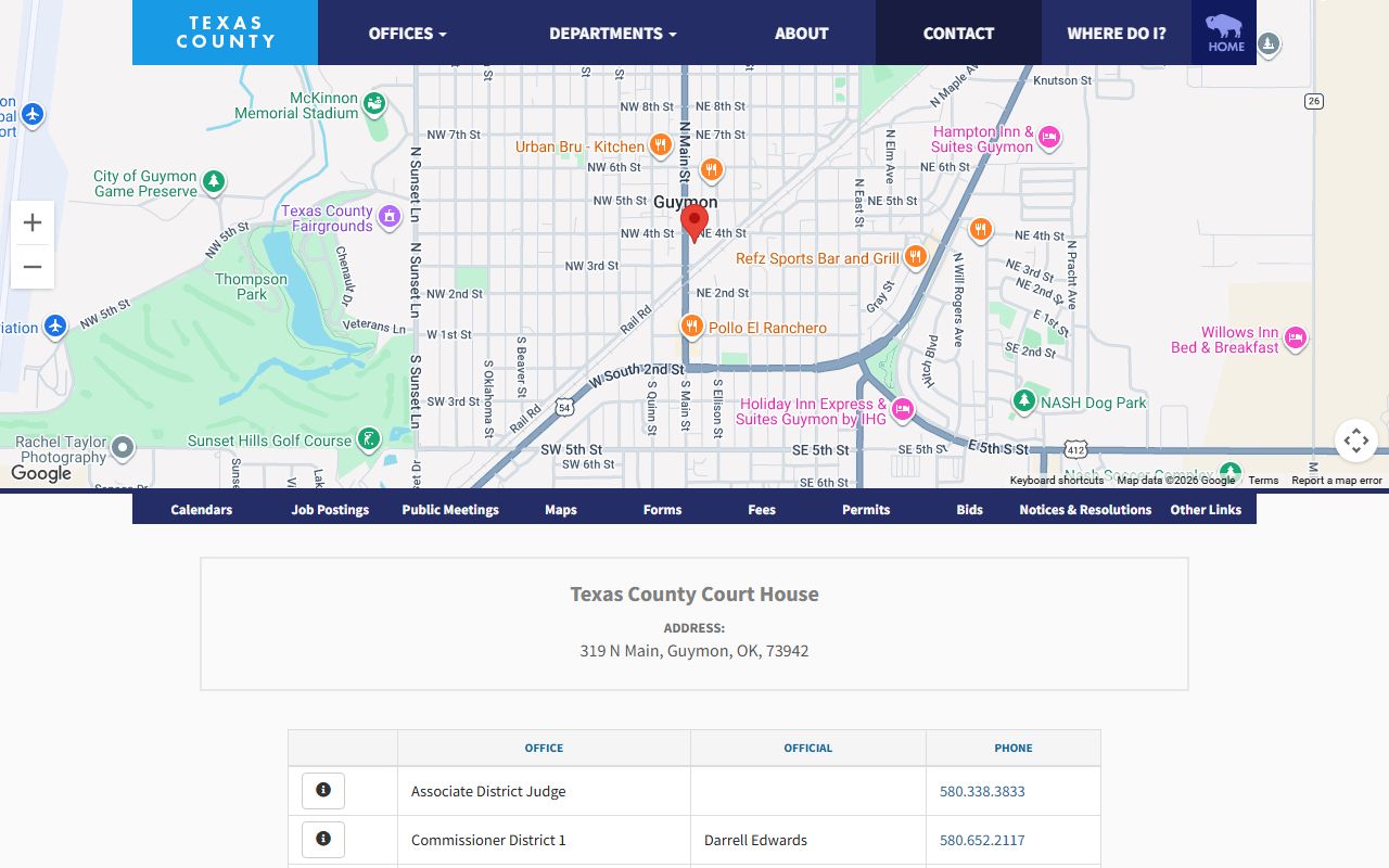 Texas County court records official county contact directory page