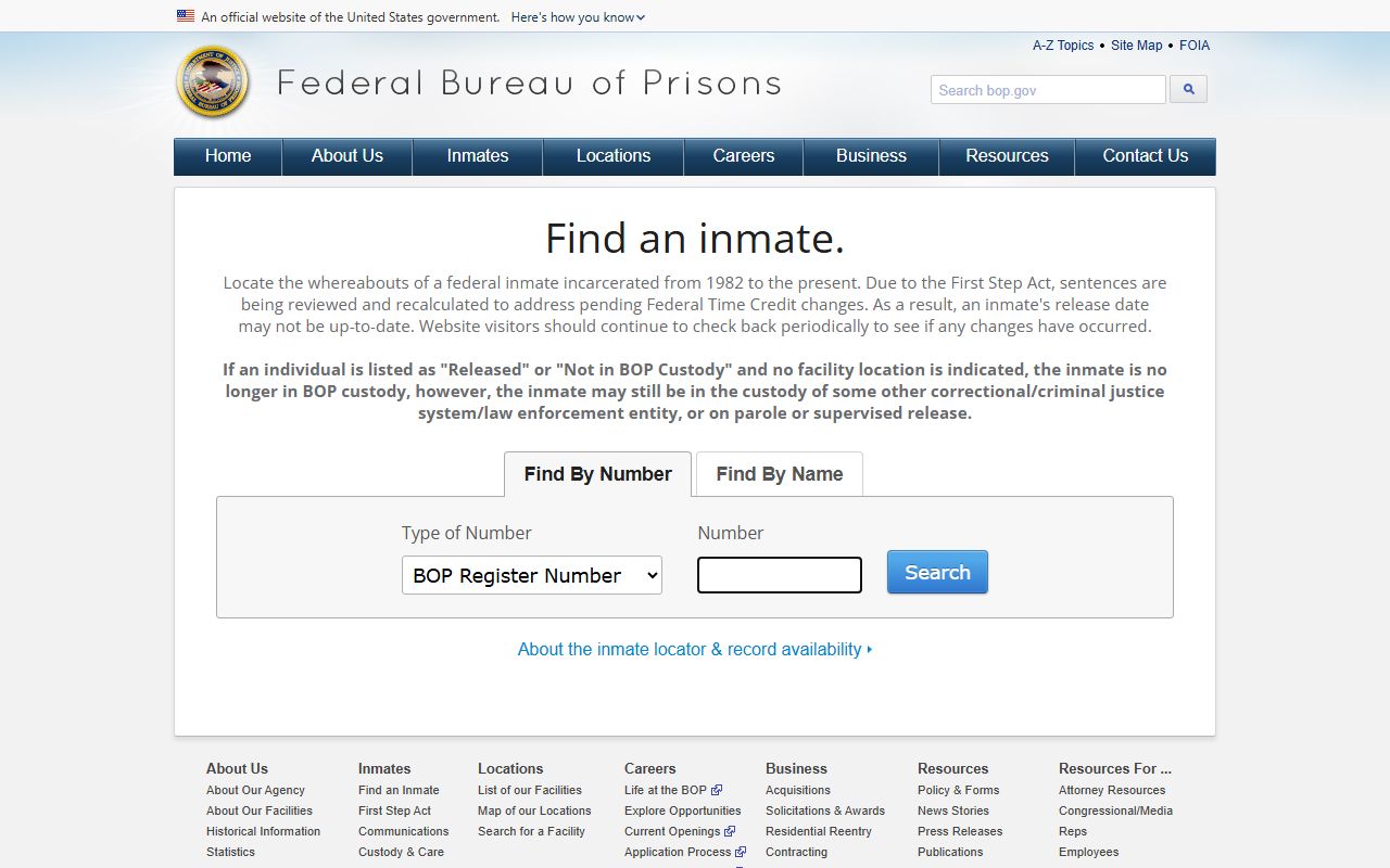 Texas County federal inmate search through the Bureau of Prisons inmate locator