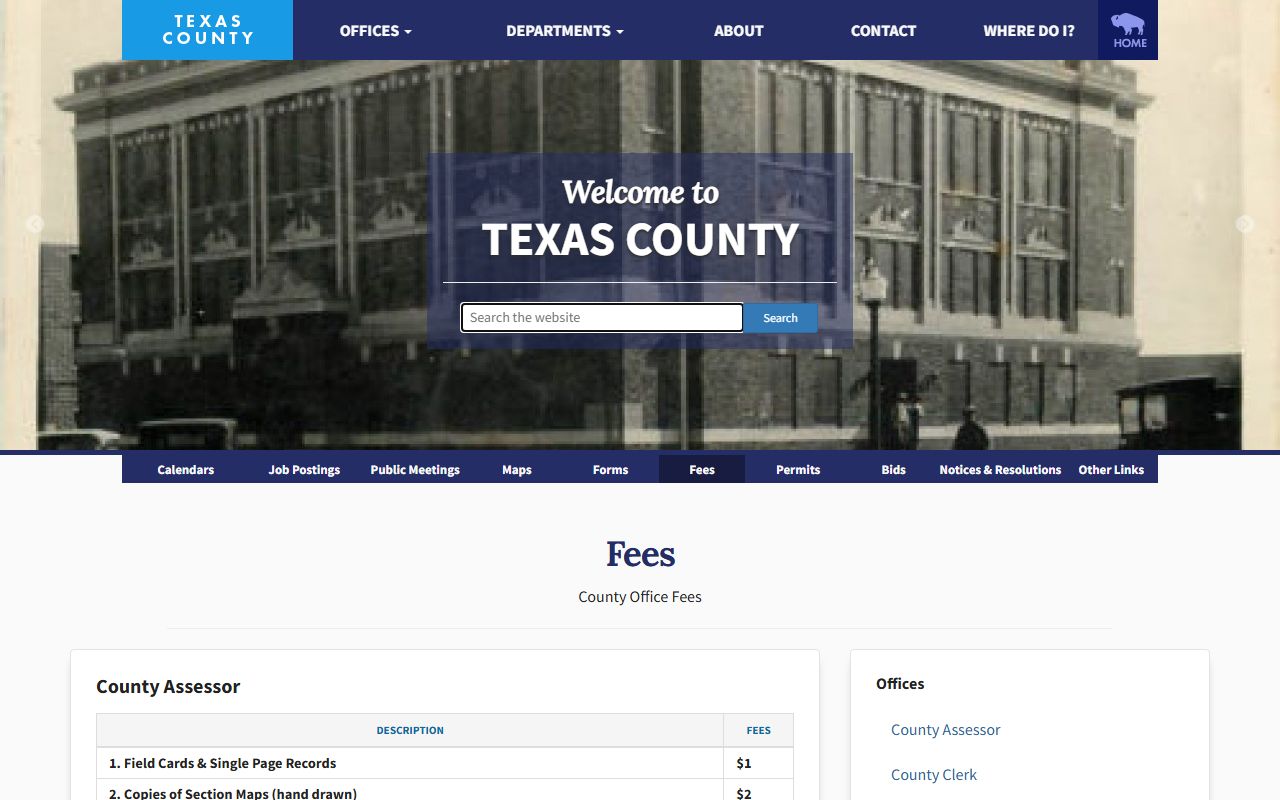 Texas County marriage and divorce records fee schedule