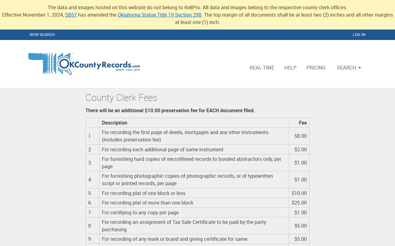 Texas County probate records County Clerk fee schedule