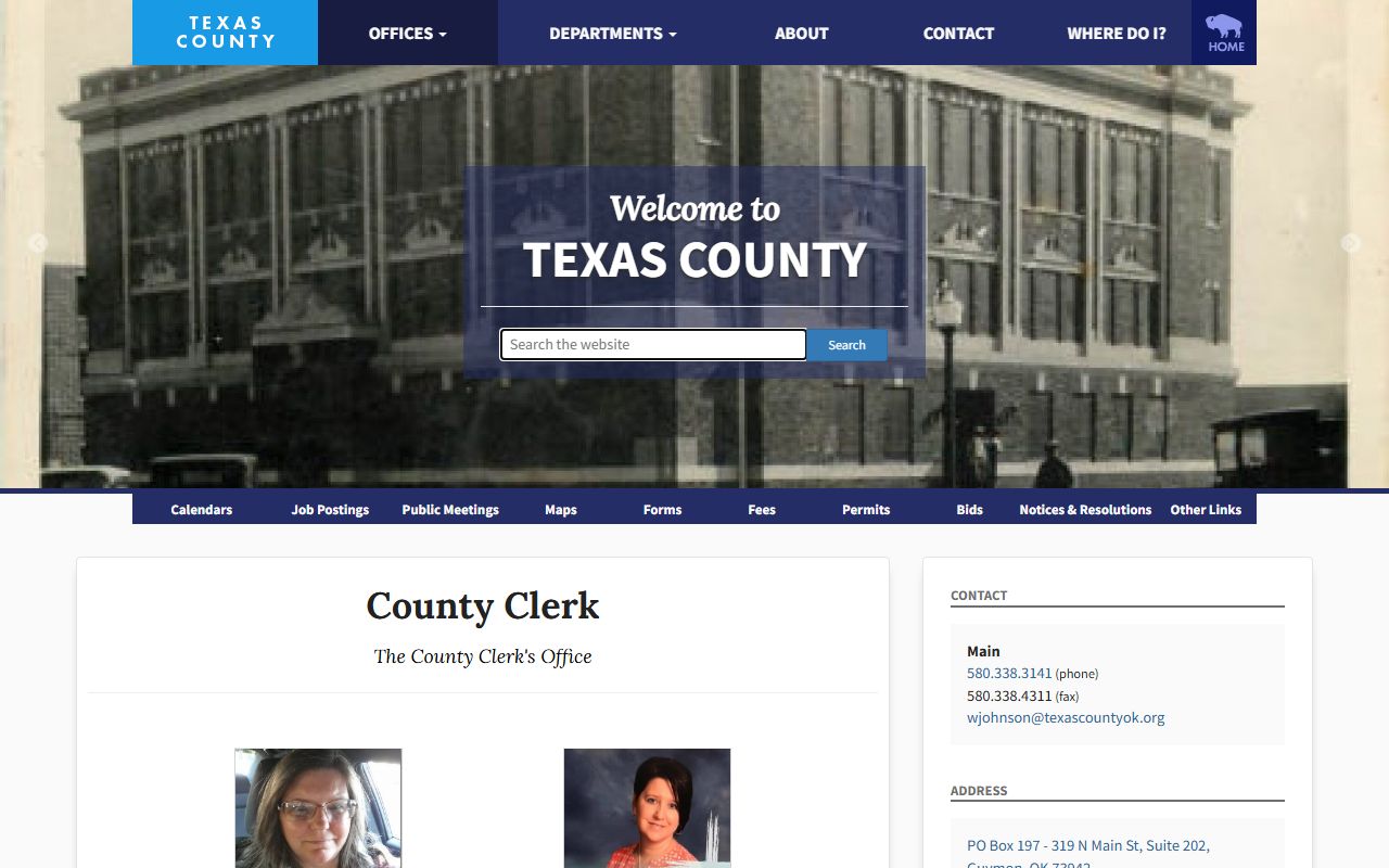 Texas County probate records County Clerk office page