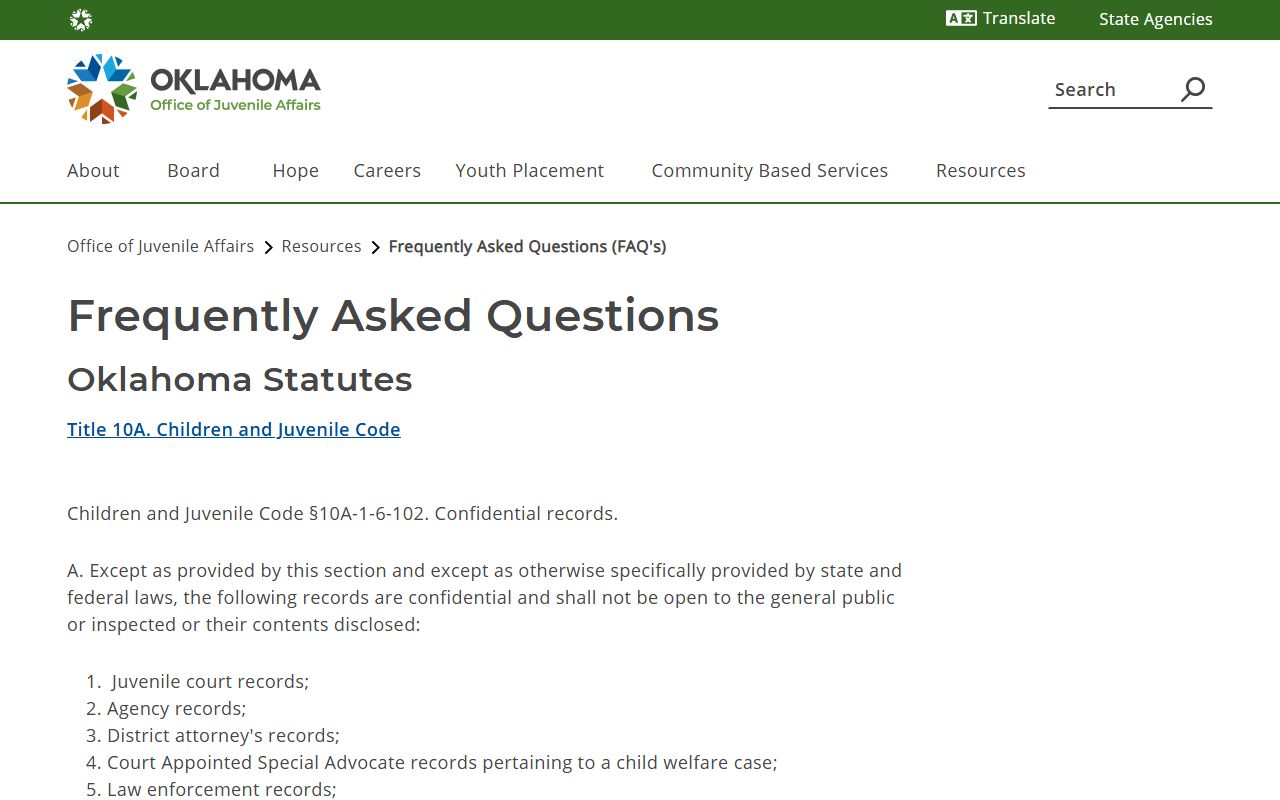 Oklahoma juvenile records confidentiality affecting Texas County warrant access