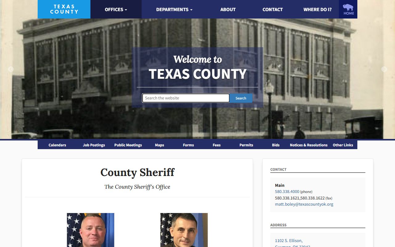 Texas County Sheriff page used for warrant status questions